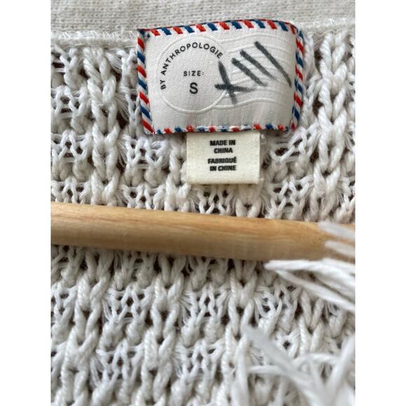 Anthropologie Size S Cream Cotton Silk Blend Fringed Sweater Vest - Picture 4 of 8